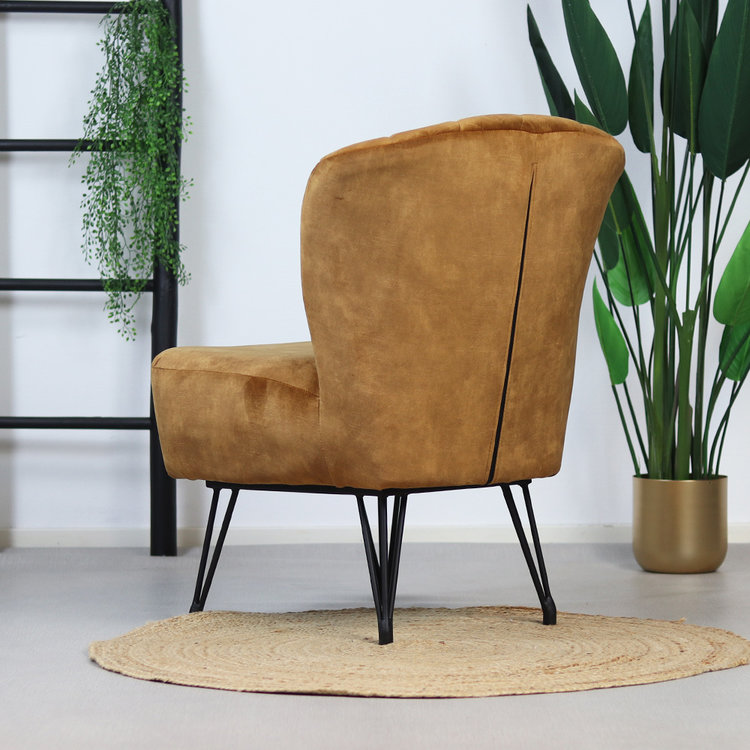Velvet fauteuil Else okergeel