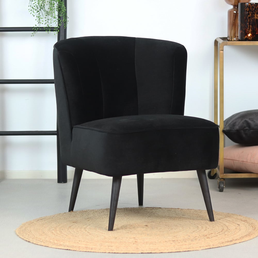 Plakken Geplooid elektrode Velvet fauteuil Lyla zwart - Gratis verzending!