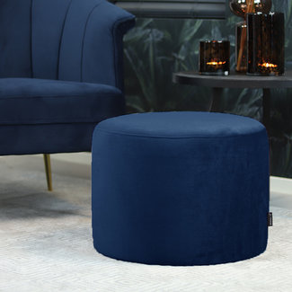 Velvet poef Anna donkerblauw