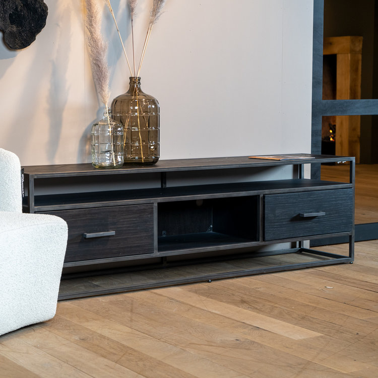 TV meubel Hudson acaciahout zwart 185 cm visgraat