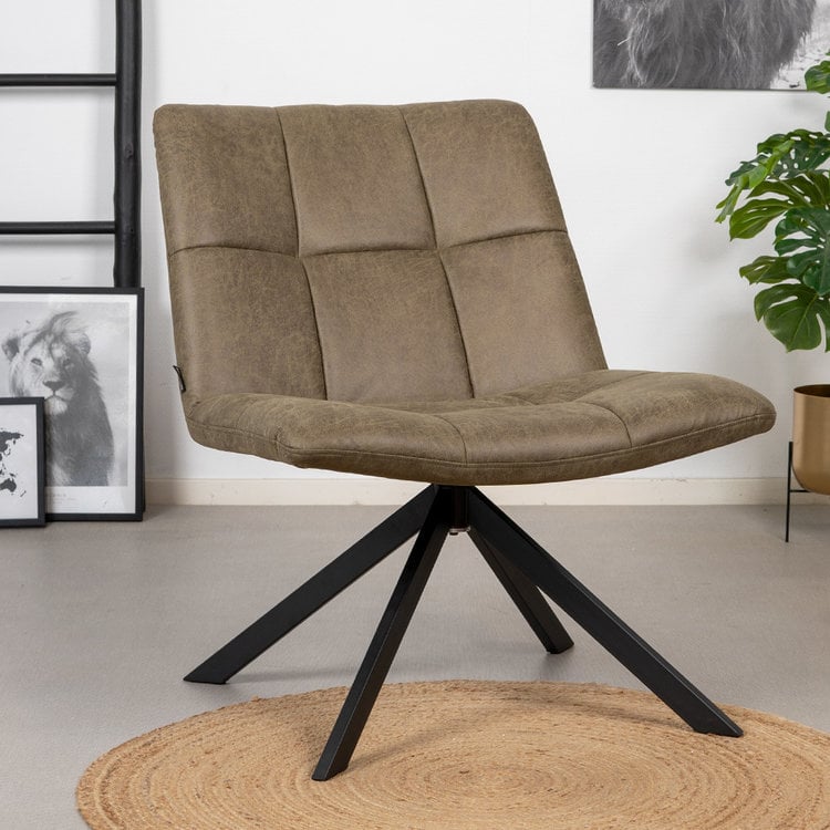 Industriële fauteuil Eevi olijfgroen eco-leer