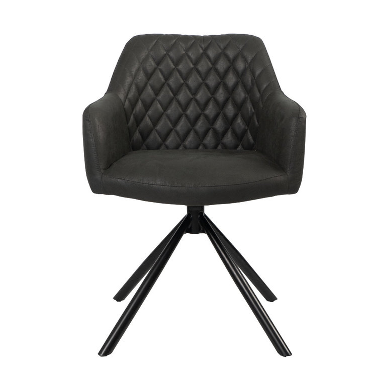 Industriële eetkamerstoel Dex draaibaar zwart/antraciet eco-leer