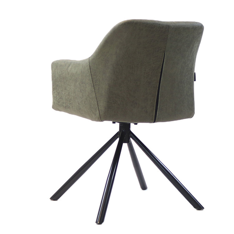 Industriële eetkamerstoel Dex draaibaar olijfgroen eco-leer