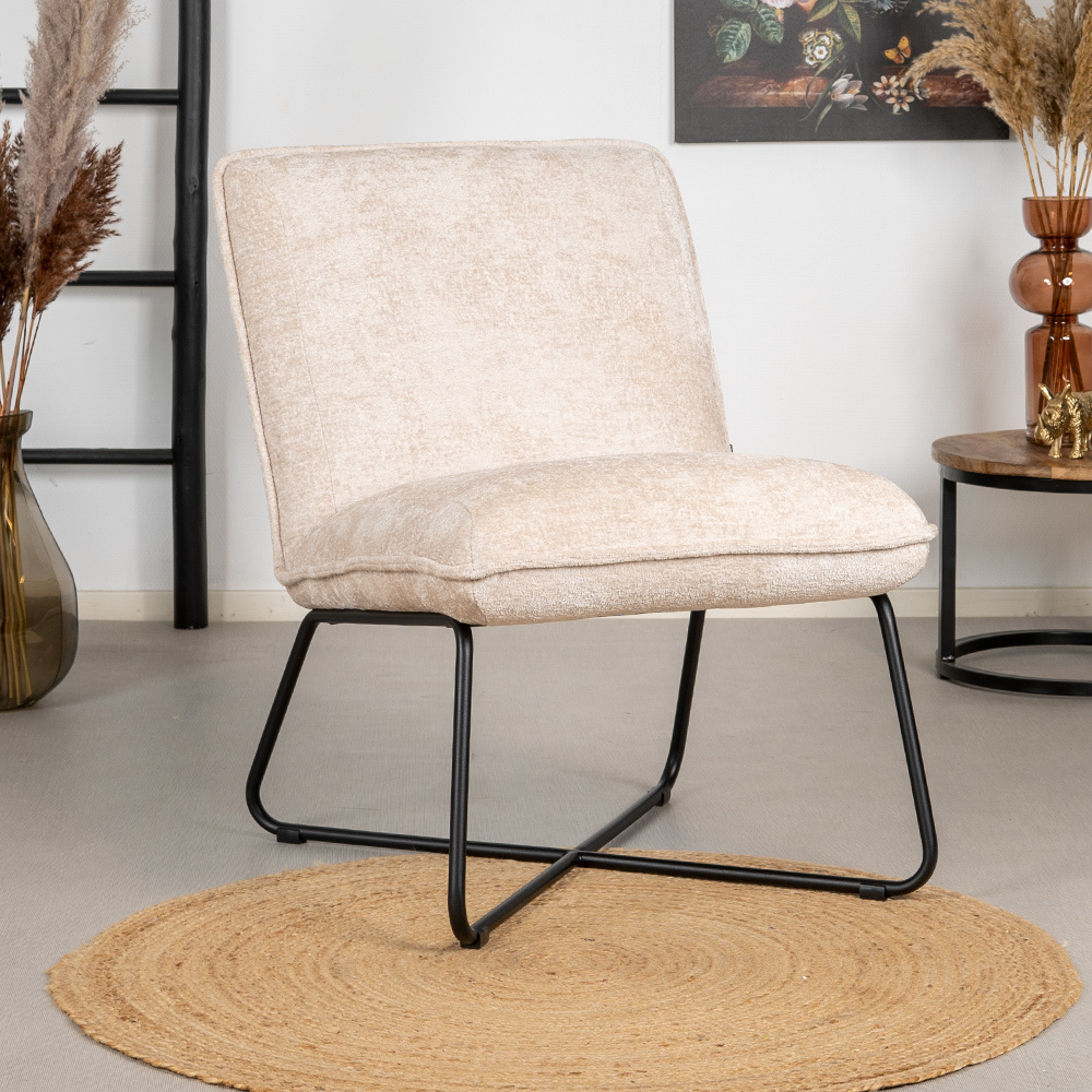 Scandinavische fauteuil Sophie chenille stof wit/beige