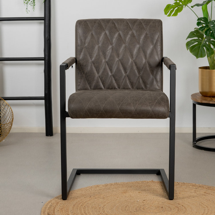 Industriële eetkamerstoel Diamond antraciet eco-leer