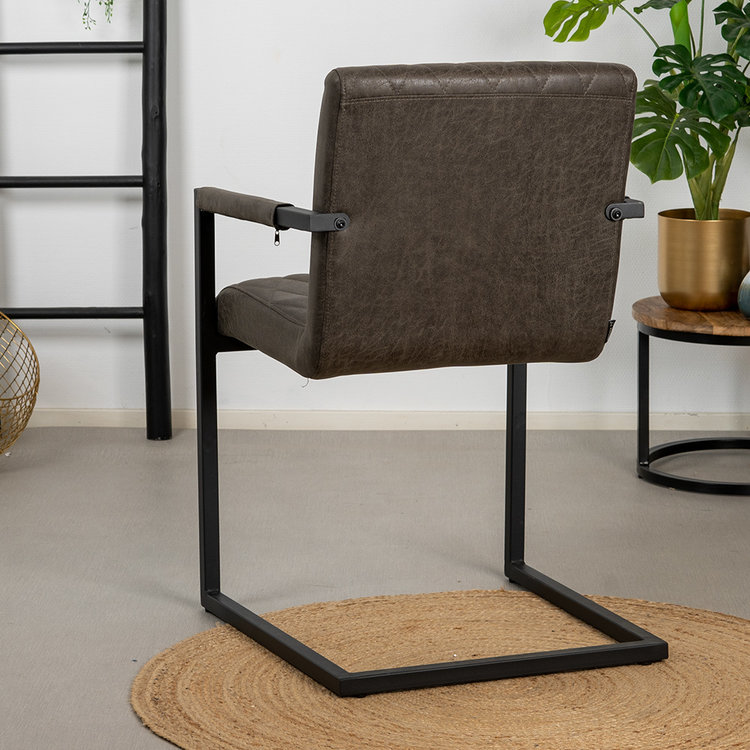 Industriële eetkamerstoel Diamond antraciet eco-leer