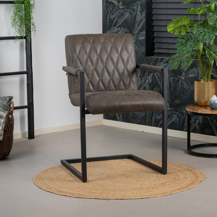 Industriële eetkamerstoel Diamond antraciet eco-leer