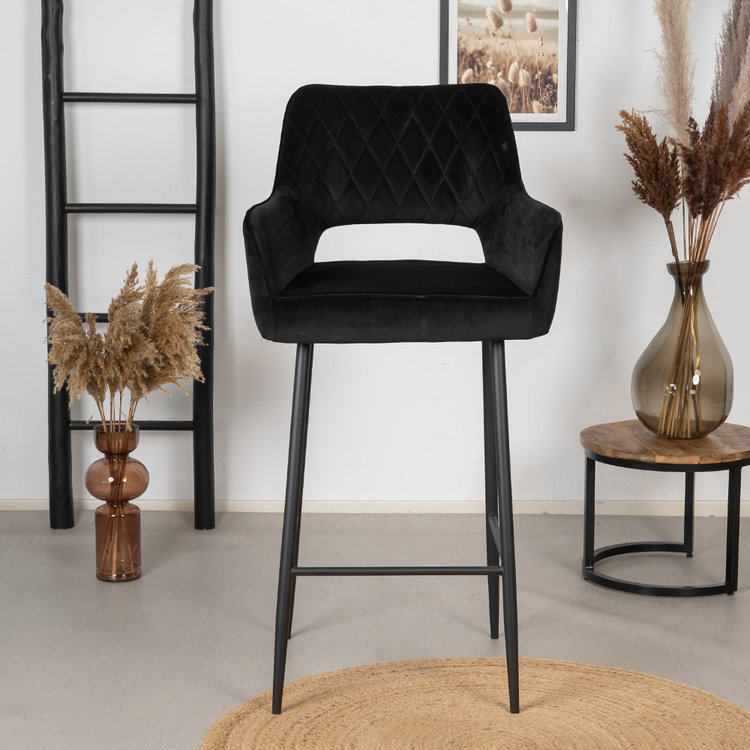 Velvet barkruk Mika zwart 78 cm