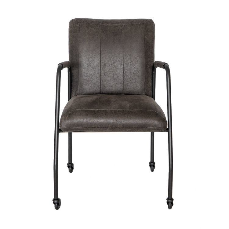 Eetkamerstoel met wieltjes Mila eco-leer antraciet