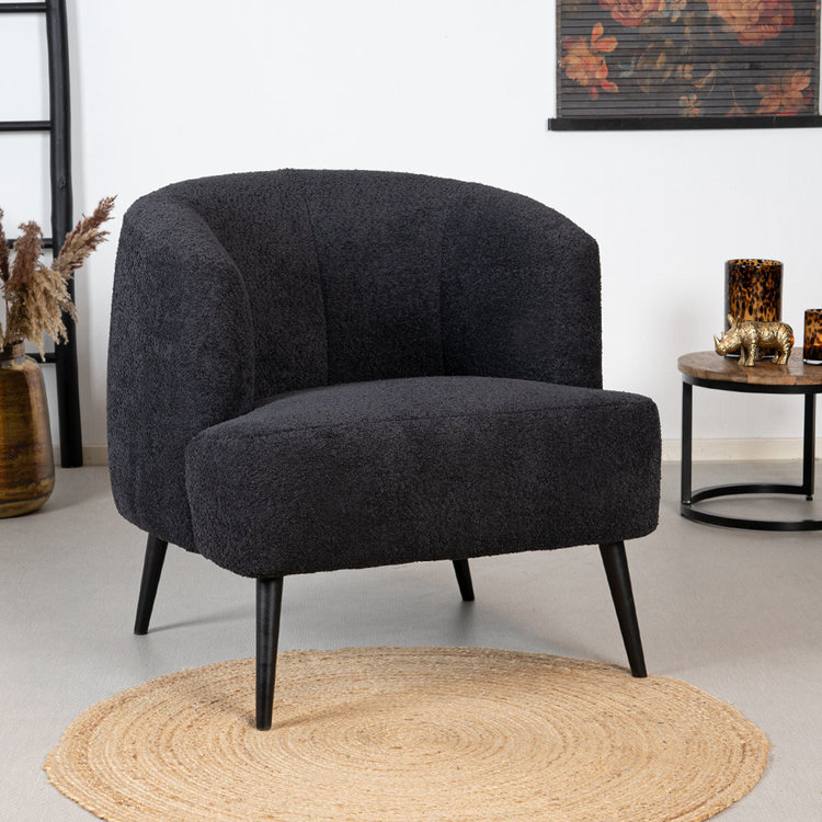 Teddy bouclé fauteuil Nora zwart