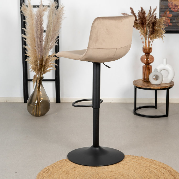 Velvet barkruk Frenkie taupe 60-76 cm