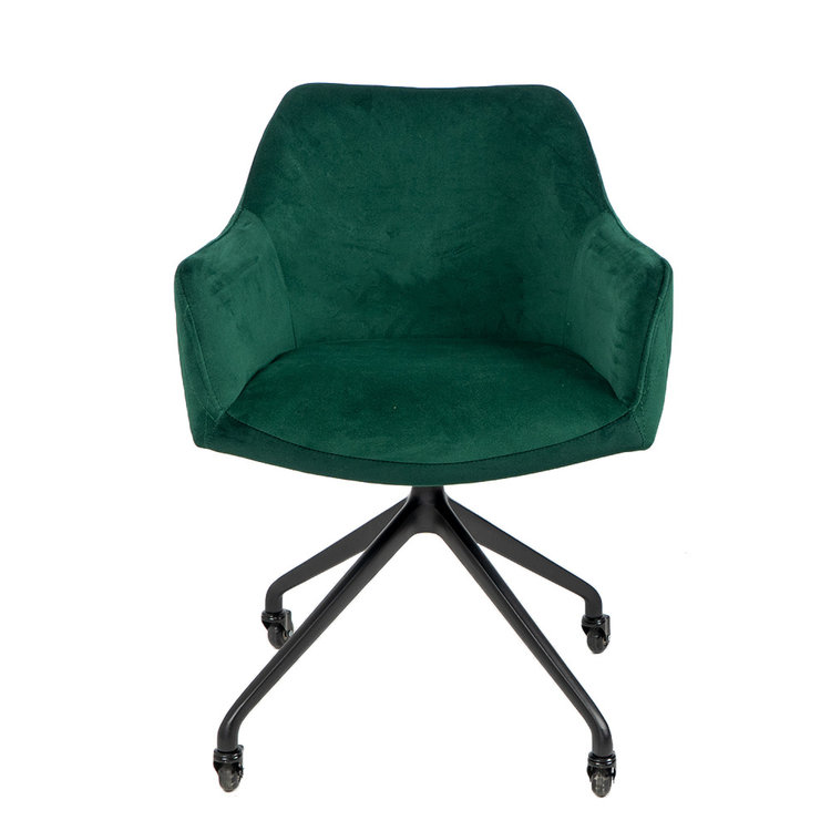 Eetkamerstoel met wieltjes Quinn donkergroen velvet