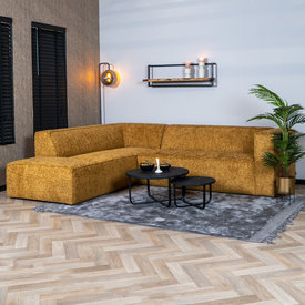 Hoekbank Memphis stof chenille okergeel links