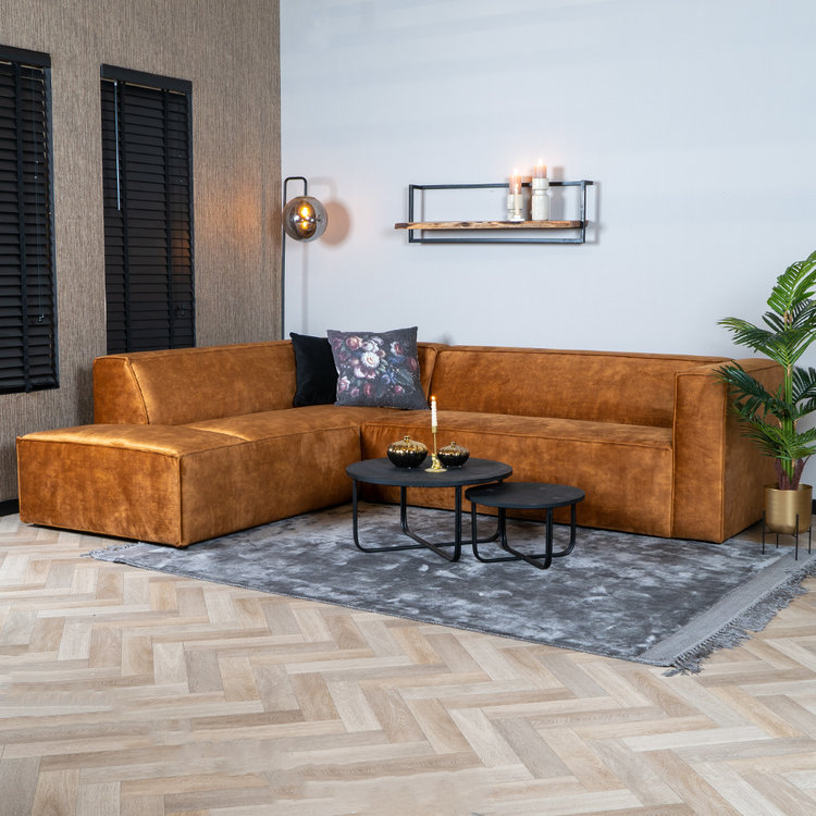 Velvet hoekbank Memphis okergeel links