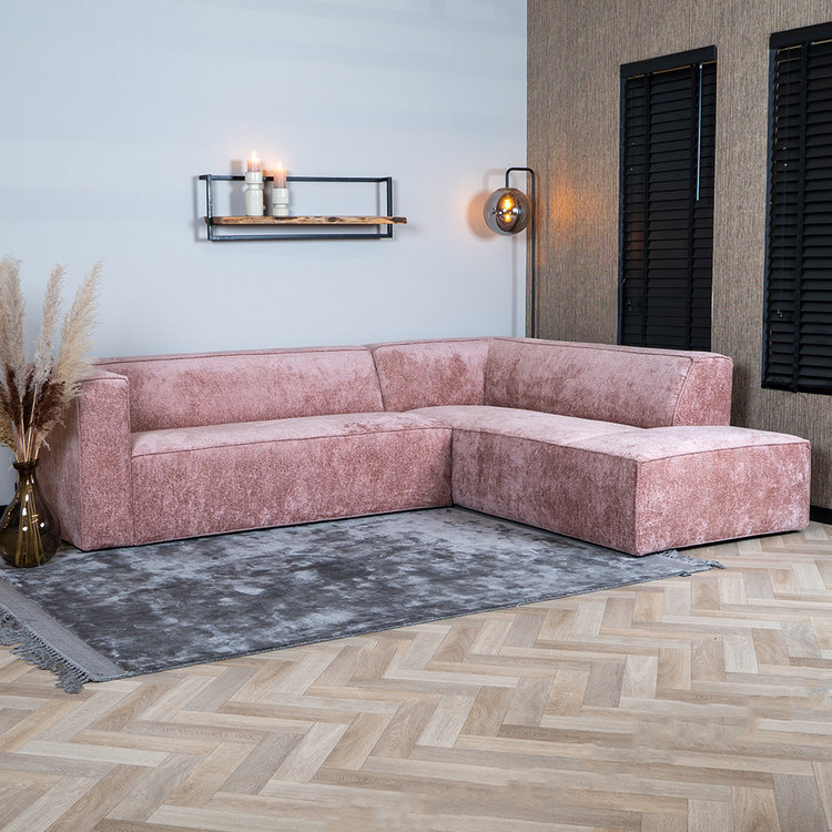 Hoekbank Memphis roze stof chenille rechts