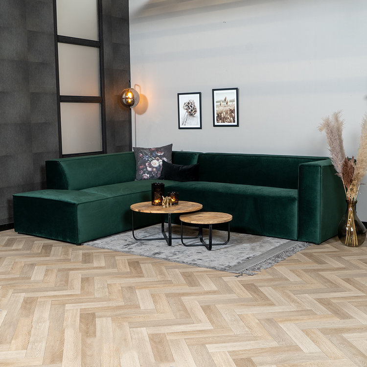 Velvet hoekbank Memphis groen links