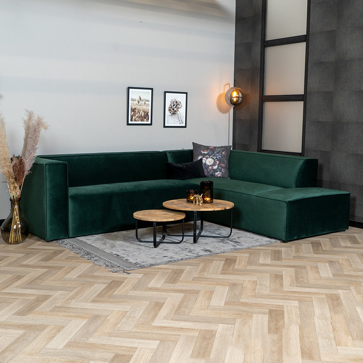 Velvet hoekbank Memphis groen rechts