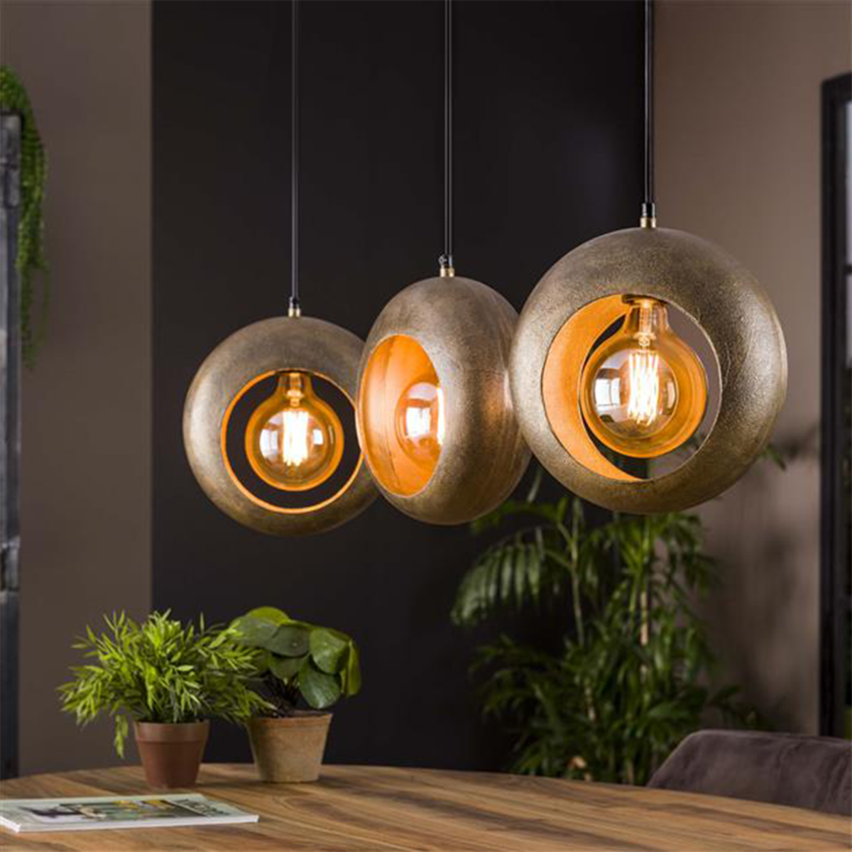 roem Wizard Geletterdheid Hanglamp industrieel brons Darci 3-lichts | Livin24