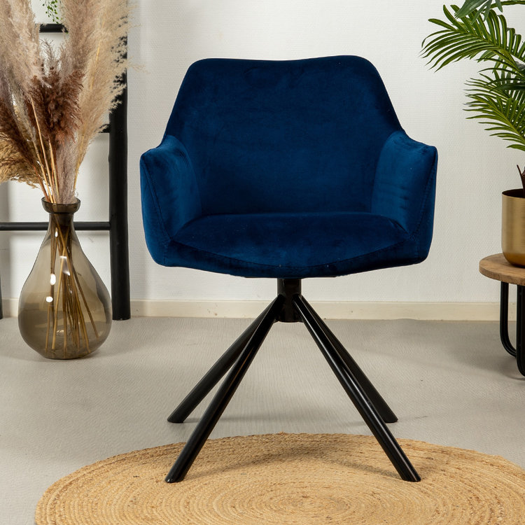 Velvet eetkamerstoel Furtado draaibaar blauw