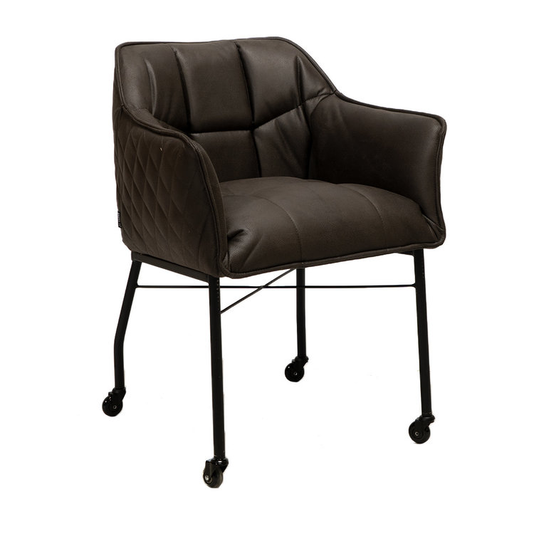 Eetkamerstoel met wieltjes Royce eco-leer antraciet