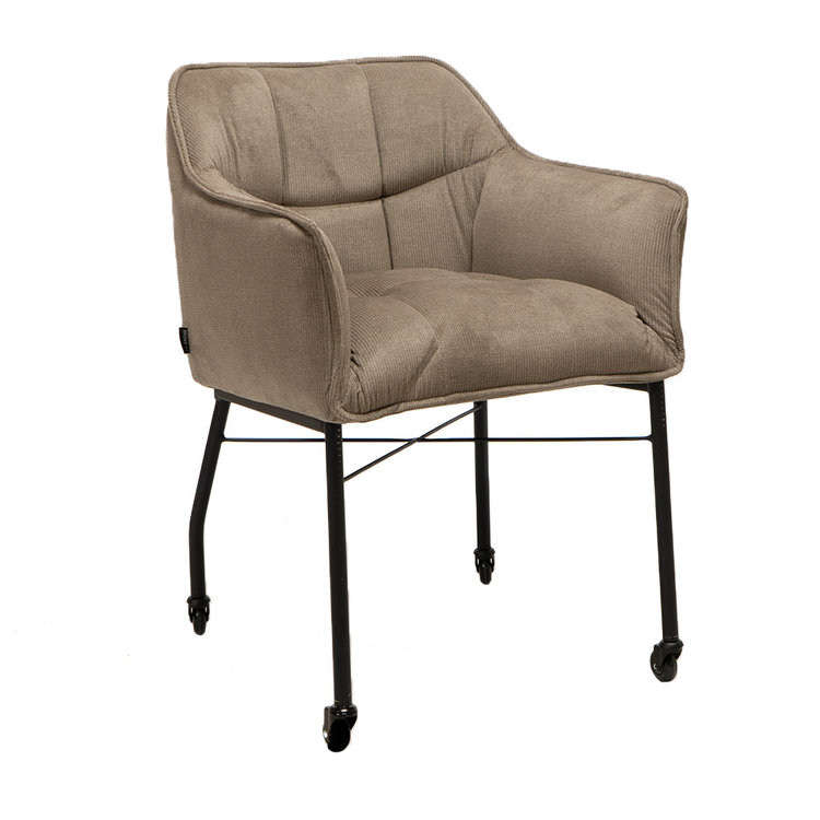 Eetkamerstoel met wieltjes Mace ribstof taupe