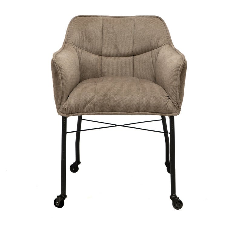 Eetkamerstoel met wieltjes Mace ribstof taupe