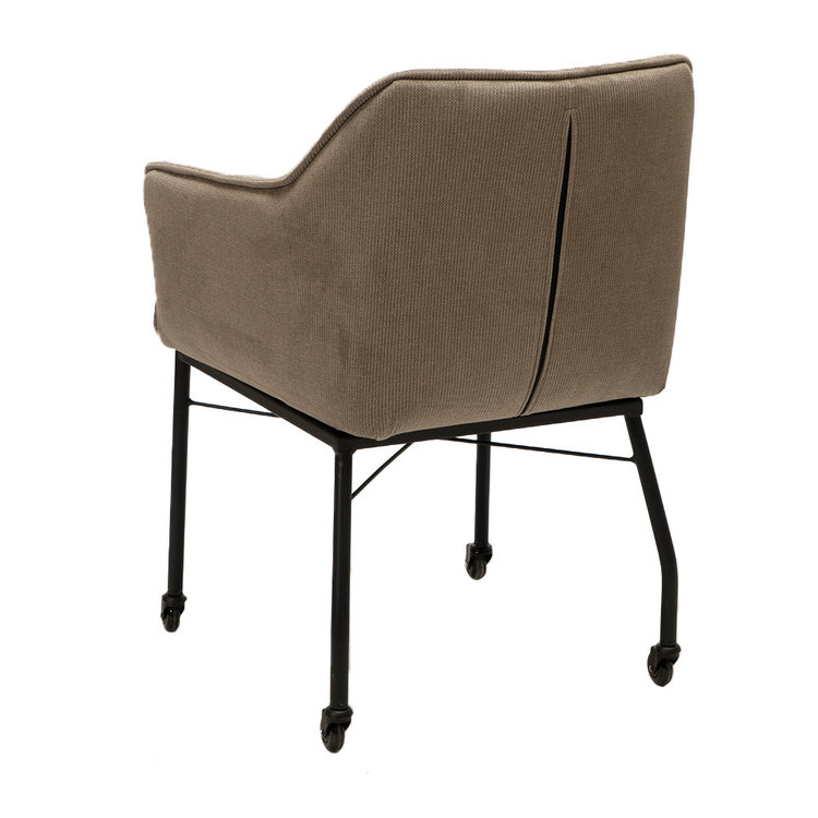 Eetkamerstoel met wieltjes Mace ribstof taupe