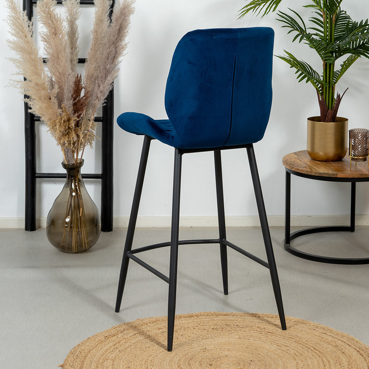 Velvet barkruk Toby donkerblauw 71 cm