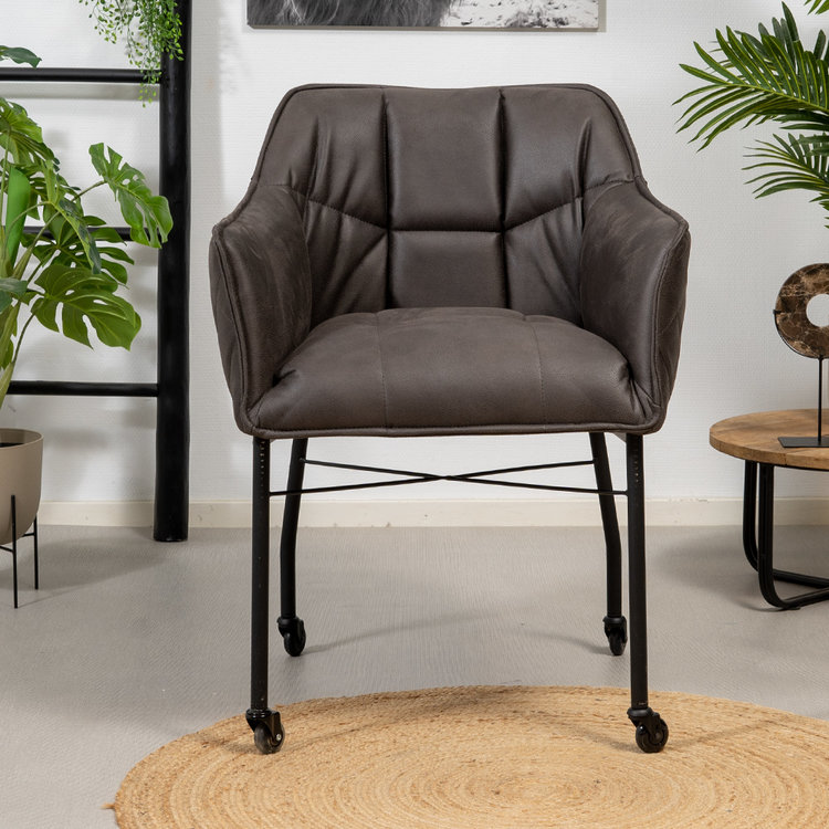 Eetkamerstoel met wieltjes Royce eco-leer antraciet
