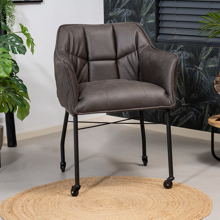 Eetkamerstoel met wieltjes Royce eco-leer antraciet