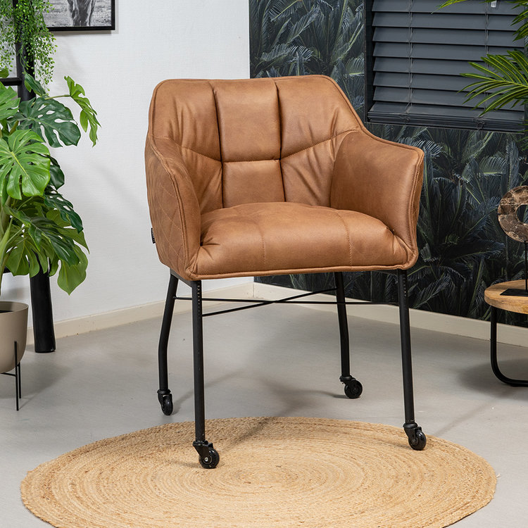Eetkamerstoel met wieltjes Royce eco-leer cognac