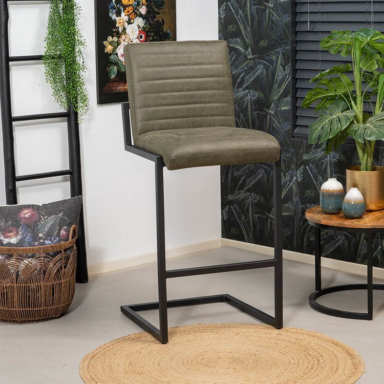 Industriële barkruk Block olijfgroen eco-leer 79cm