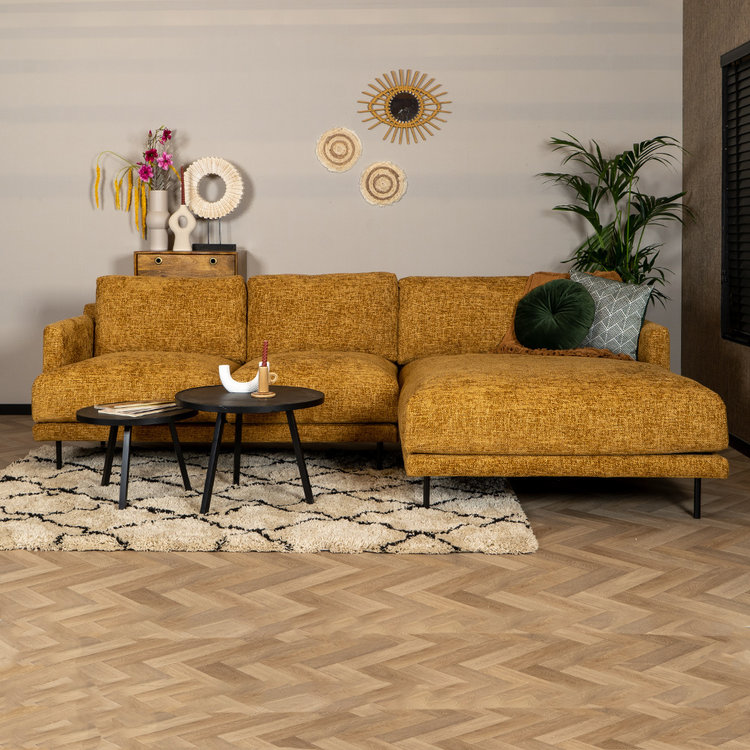 Hoekbank Denver okergeel stof chenille rechts