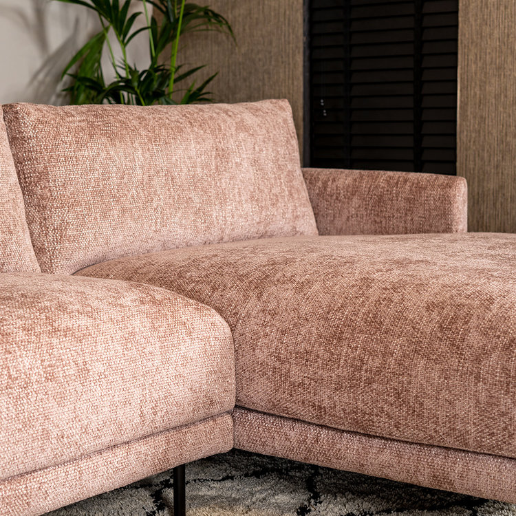Hoekbank Denver roze stof chenille rechts