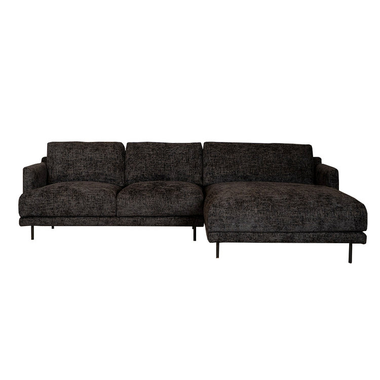 Hoekbank Denver zwart stof chenille rechts