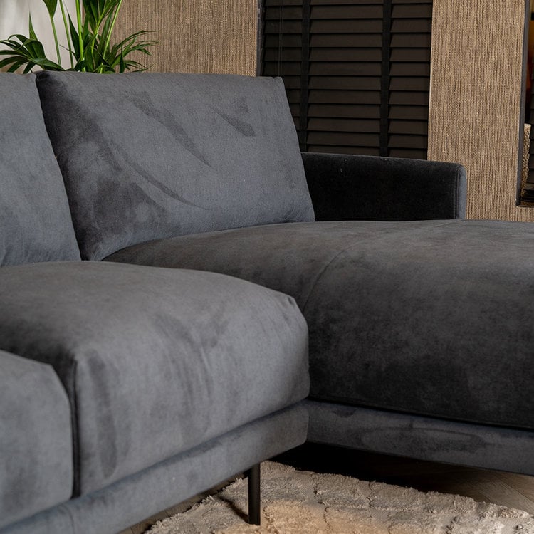 Scandinavische hoekbank Denver zwart stof gemêleerd rechts