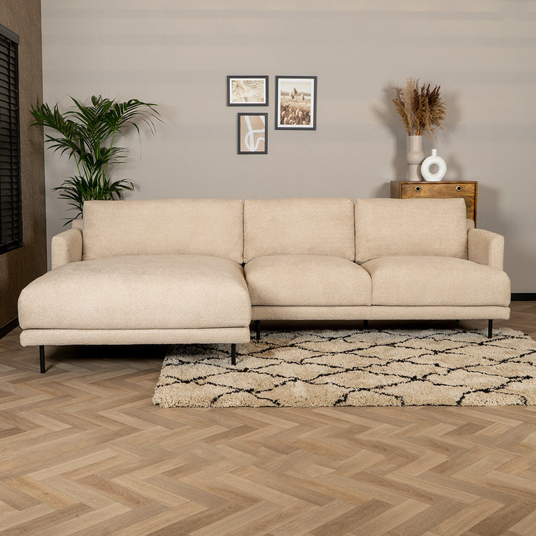 Scandinavische hoekbank Denver bouclé beige links