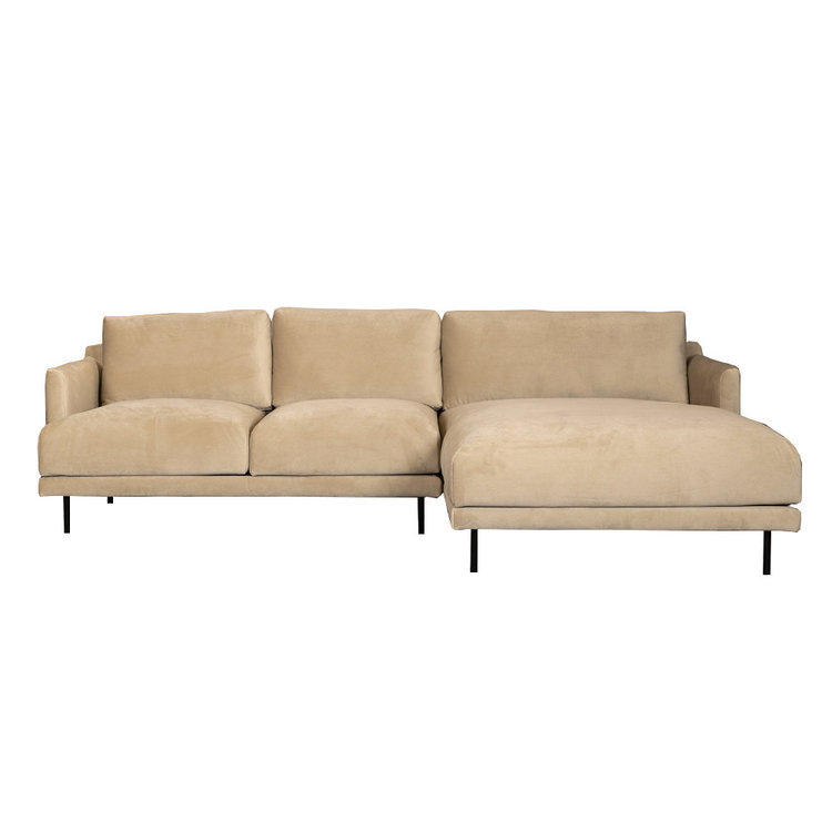 Velvet hoekbank Denver beige rechts