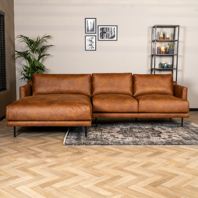 Industriële hoekbank Denver cognac eco-leer links
