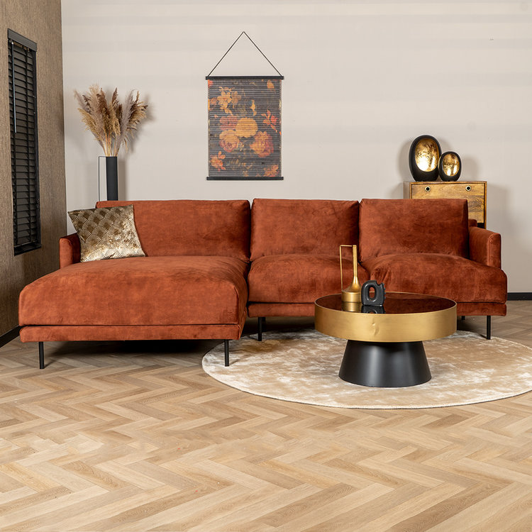 Velvet hoekbank Denver koper links