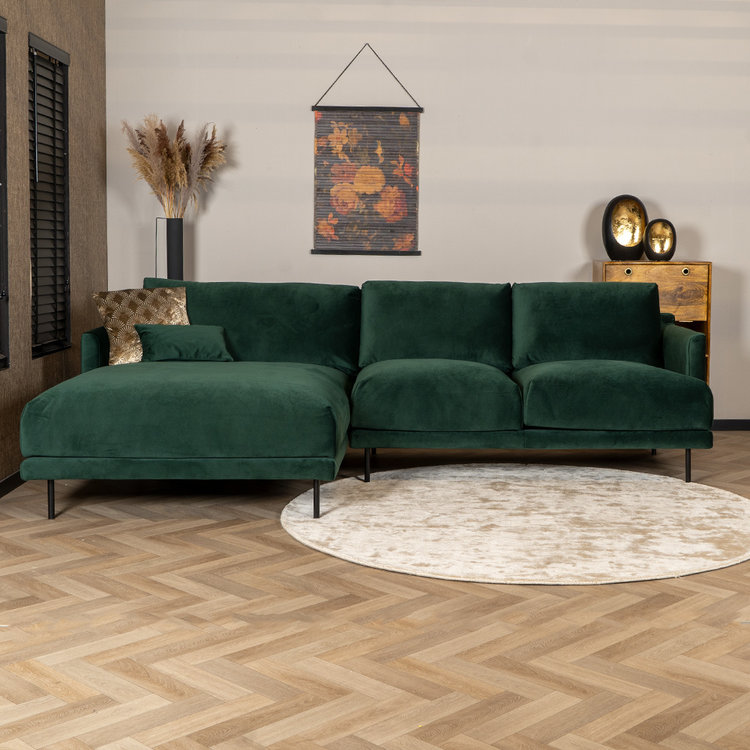 Velvet hoekbank Denver groen links