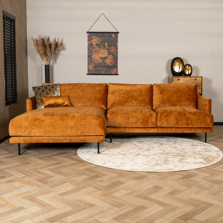 Velvet hoekbank Denver okergeel links