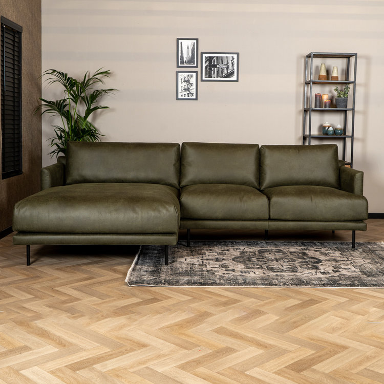 Industriële hoekbank Denver olijfgroen eco-leer links