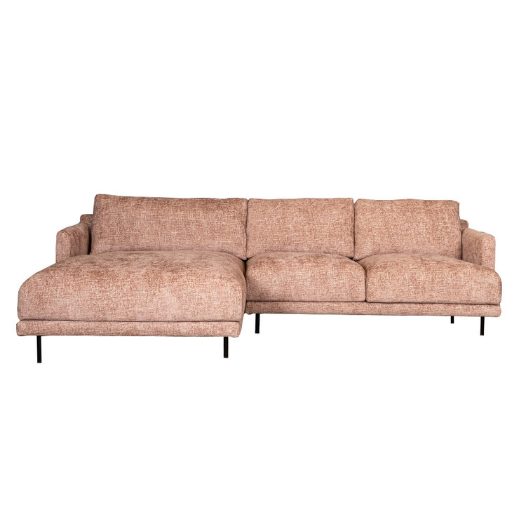 Hoekbank Denver roze stof chenille links