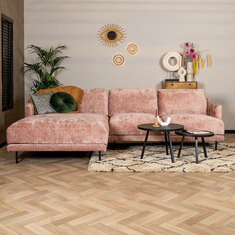 Hoekbank Denver chenille stof roze links
