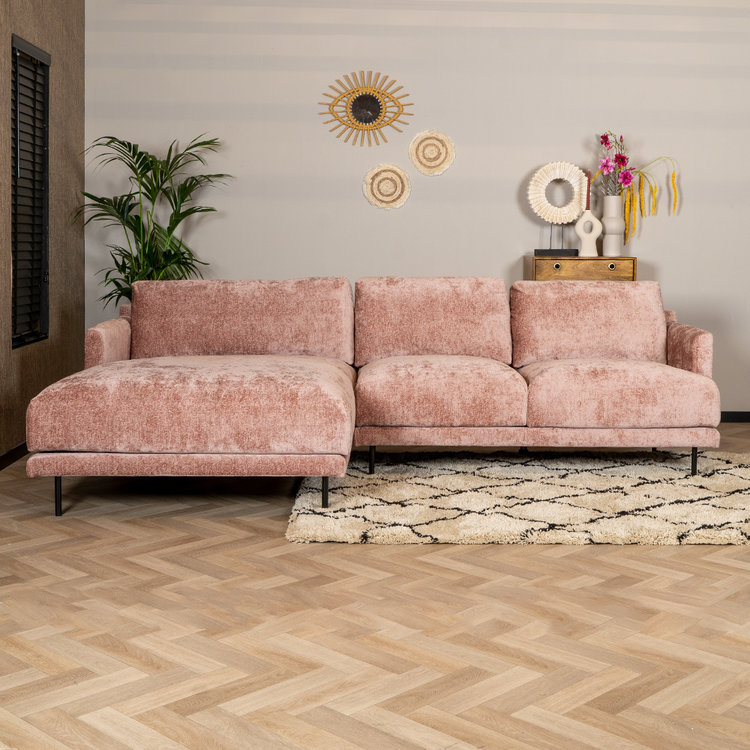Hoekbank Denver chenille stof roze links