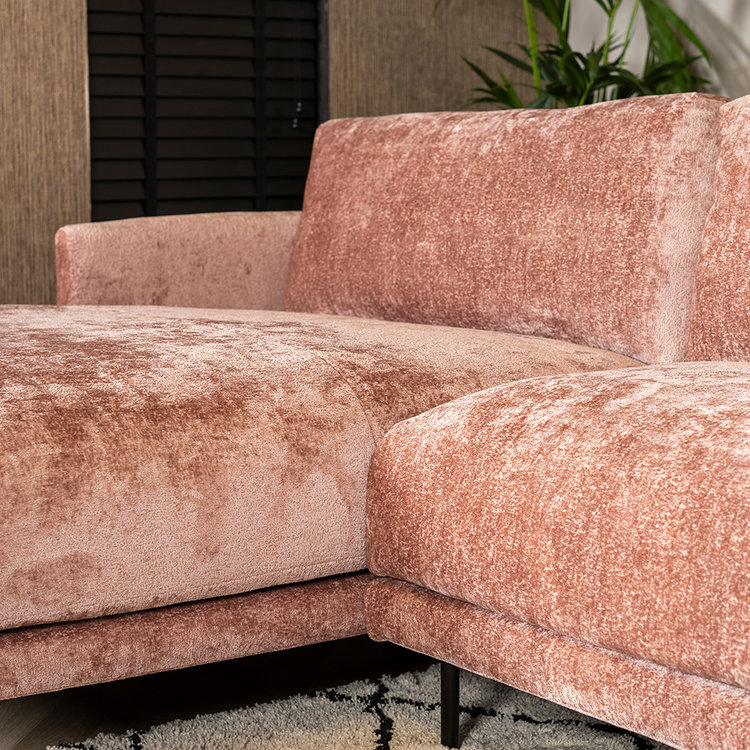 Hoekbank Denver chenille stof roze links