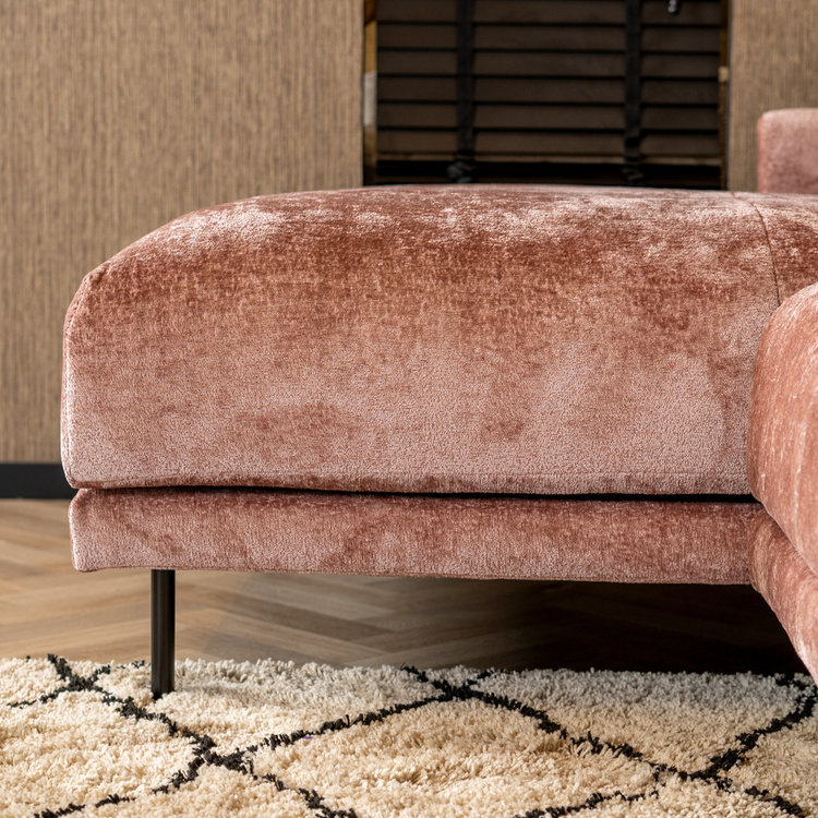 Hoekbank Denver chenille stof roze links