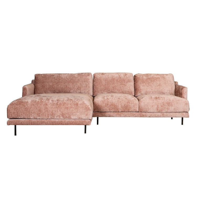 Hoekbank Denver chenille stof roze links