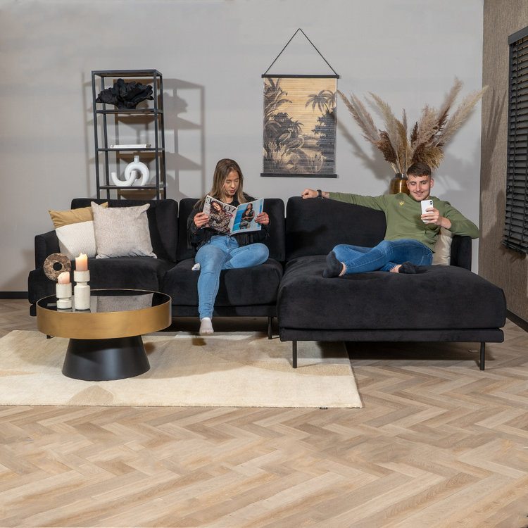 Velvet hoekbank Denver zwart rechts